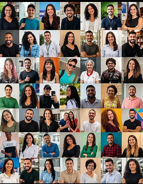 Mosaico com fotos de alunos formados